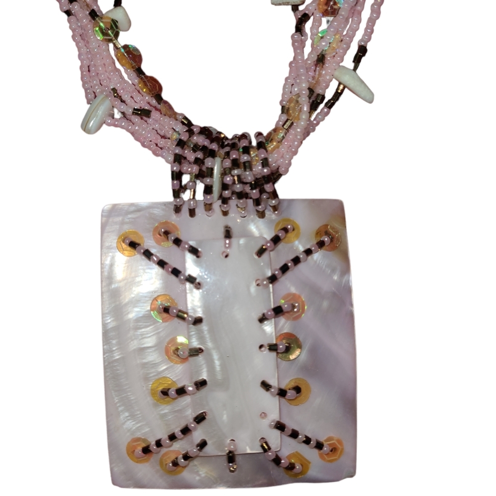 New Hand Crafted Statement Necklace/Earrings Pink… - image 1